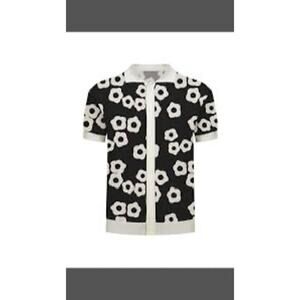 OXKNIT Mens Vintage Polo Shirts Casual Flower Pattern Knit Polo Shirts 3XL (2XL)